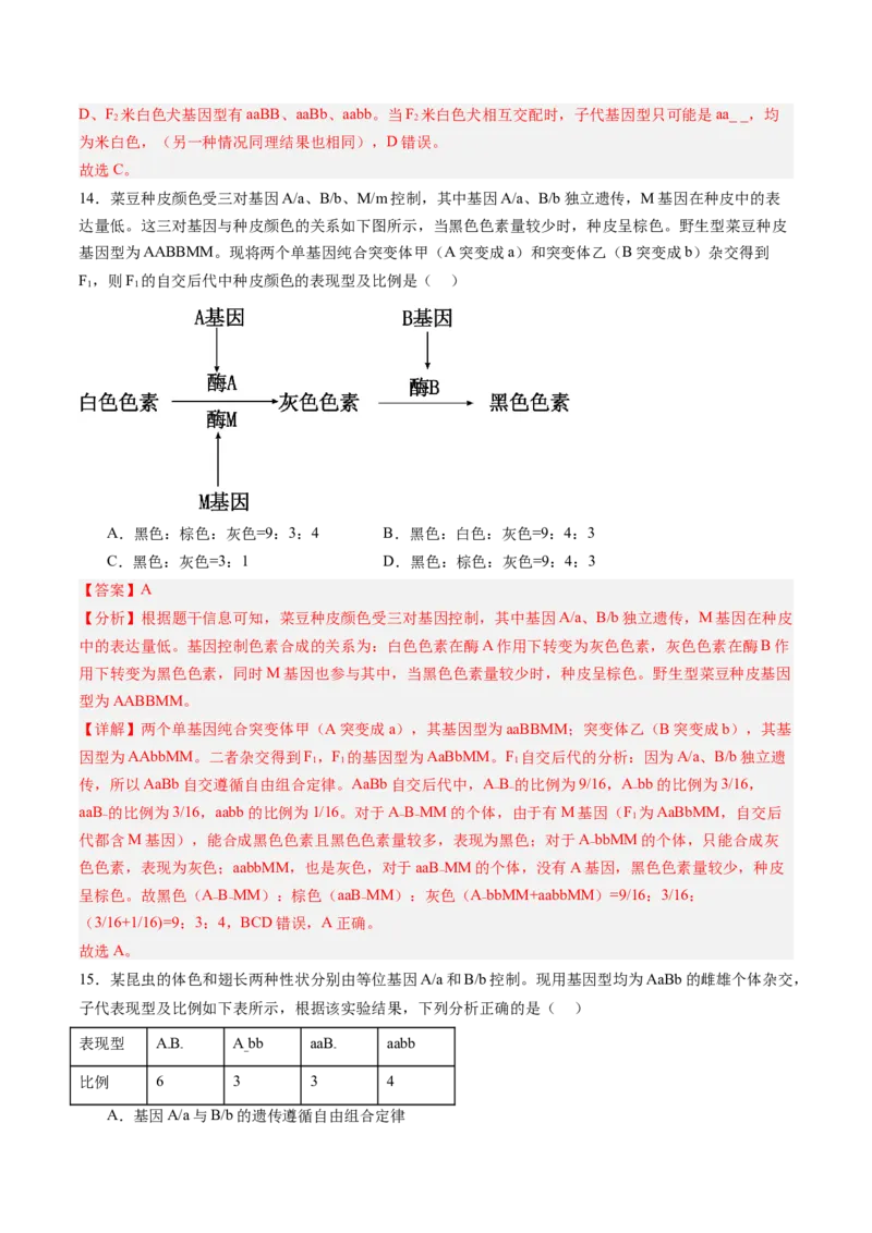 《第15讲自由组合定律（专项训练）（黑吉辽蒙专用）（教师版）_高考一二三轮复习_生物_2026年高考生物一轮_2026年高考生物一轮课件+讲义+练习（黑吉辽蒙专用）-G330》第10页预览