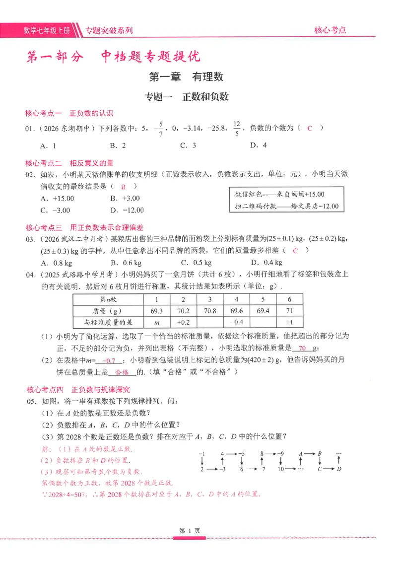 《27版七年级上册核心考点教师用书_2027版（2026秋）人教七上数学核心考点绿版》第8页预览