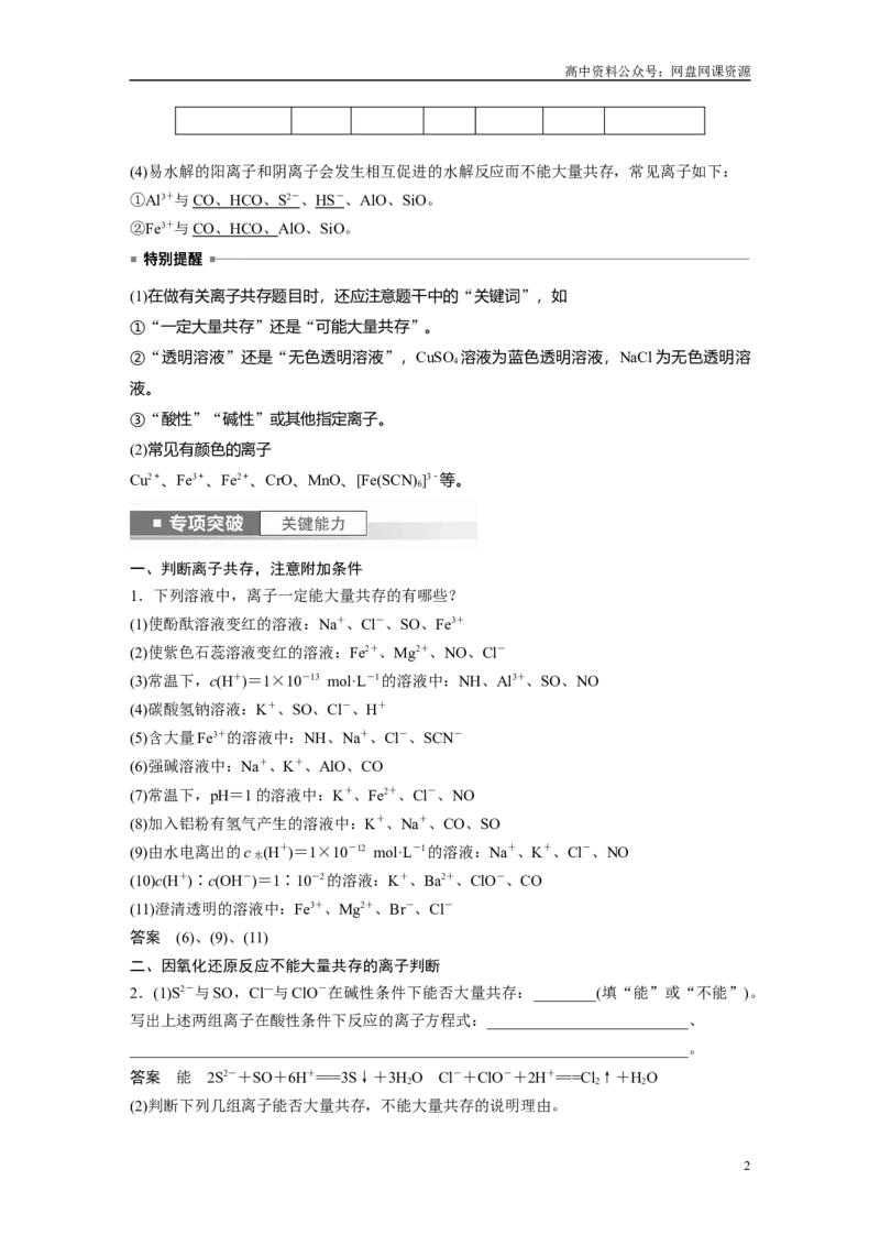 《2024年高考化学一轮复习（新高考版）第1章第3讲　离子共存、离子检验与推断_初高中资料库_高中资料库（转存避免链接过期失效）_高中化学》第2页预览