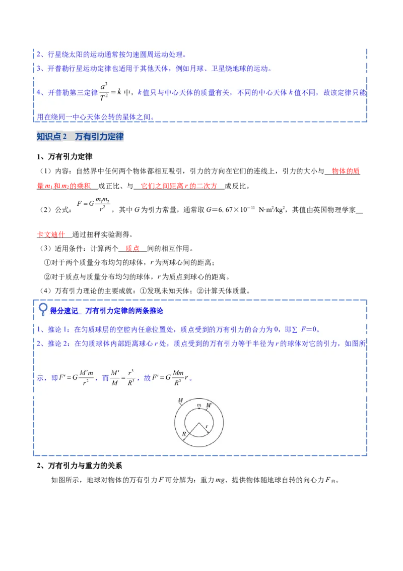 《第18讲万有引力定律及其应用（复习讲义）（黑吉辽蒙专用）（教师版）_高考一二三轮复习_物理_2026年_2026年高考物理一轮课件+讲义+练习（黑吉辽蒙专用）-G330(1)》第6页预览