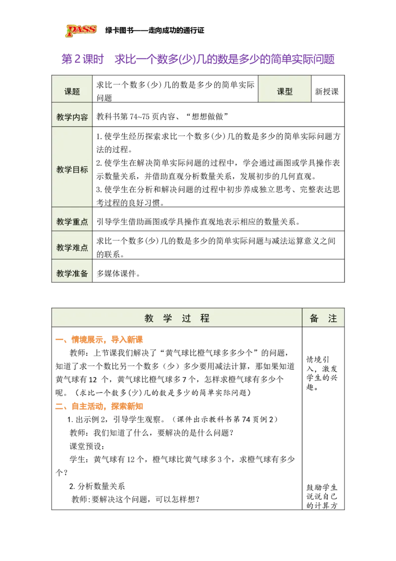 《第2课时求比一个数多(少)几的数是多少的简单实际问题_26春小学语数英道科各版本《课件+教案》_26春各版本数学《课件+教案》1-6年级下册_26春苏教版数学1-6年级下册教案课件PPT_第六单元》第1页预览