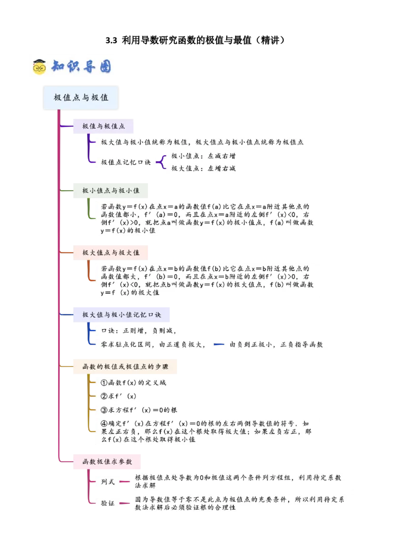 《3.3利用导数研究函数的极值与最值（精讲）（教师版）_高考一二三轮复习_数学_2026年_2026年高考数学一轮复习一隅三反（新高考新题型）-G88_资料_2026版》第1页预览