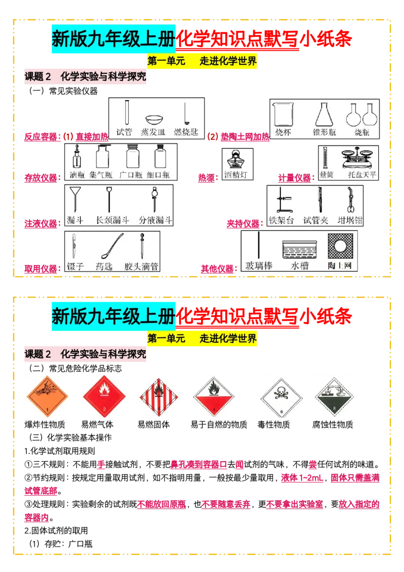 《版（3）新版九年级上册化学知识点默写小纸条答案_2026秋初中教辅合集_2027学科网&_2026秋《九上化学•知识点默写小纸条》3版》第2页预览