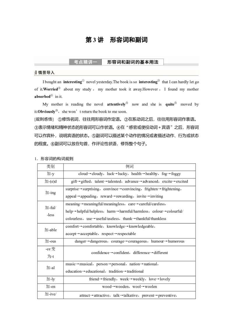 《2024年高考英语一轮复习（新人教版）第2部分语法专题专题2　第3讲　形容词和副词_英语(2)_一轮复习_2024年_2024高考英语大一轮复习课件讲义新人教版知识总结_教师版》第1页预览