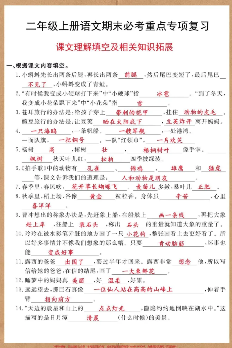 《二年级上册期末重点专项复习。#期末复习#二年级上册语文#必考考点#二年级#二年级语文》第2页预览
