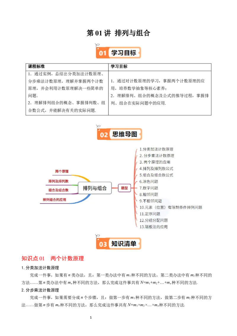 《第01讲排列与组合教师版-高中数学人教B版讲义（选择性必修二）_2027高中必刷题_必刷题2027_2027高一高二必刷题_数学_6.人教B版高中数学讲义选择性必修二_2025版》第1页预览