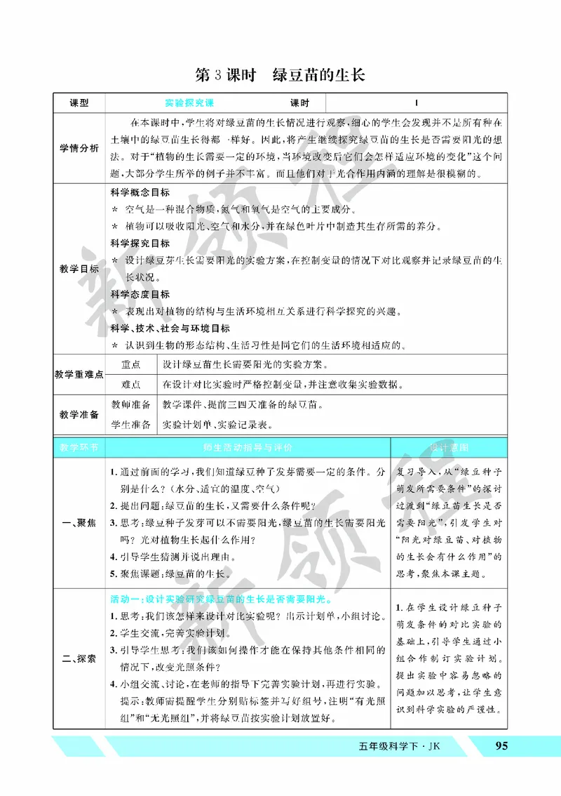 《教案—第3课时绿豆苗的生长_26春小学语数英道科各版本《课件+教案》_26春教科版科学《课件+教案》1-6年级下册_五下_第一单元生物与环境_第3课时绿豆苗的生长》第1页预览