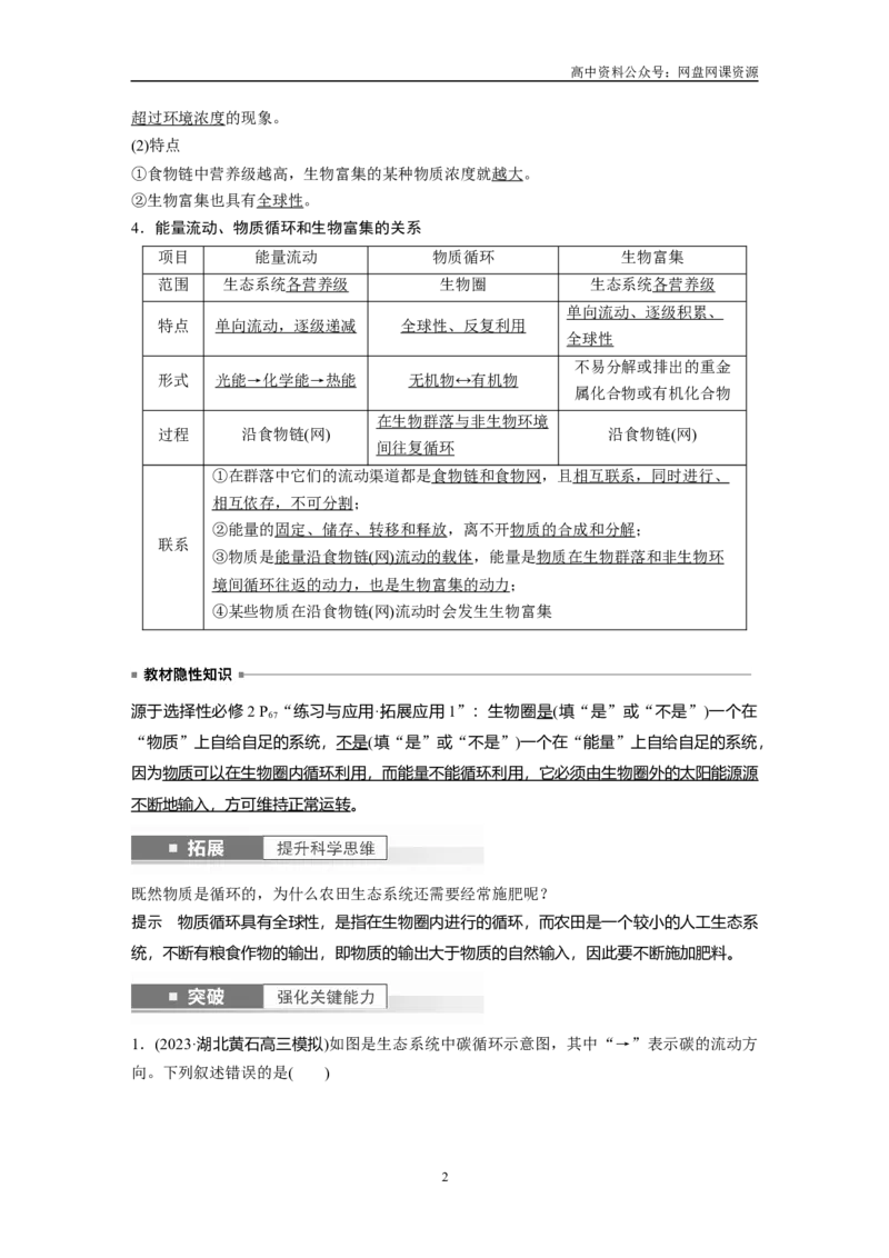 《2024年高考生物一轮复习（新人教版）第9单元　第7课时　生态系统的物质循环、信息传递_初高中资料库_高中资料库（转存避免链接过期失效）_高中生物》第2页预览