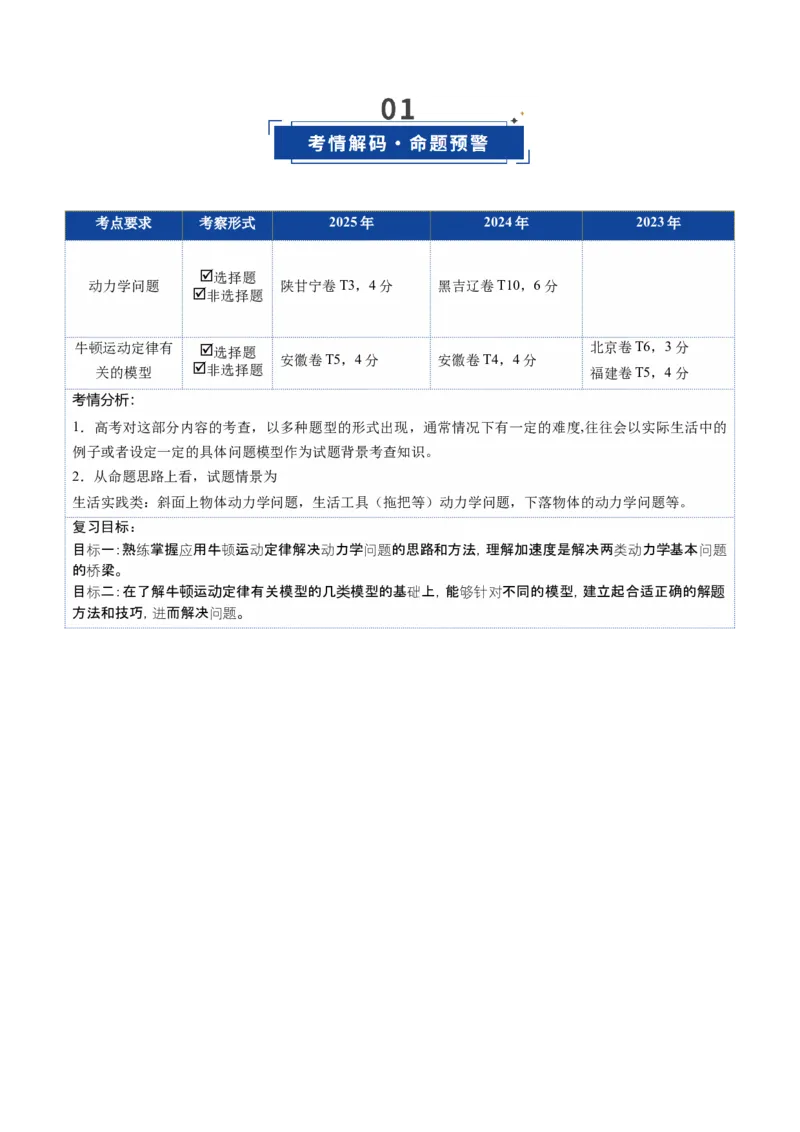 《第10讲牛顿运动定律的综合应用（复习讲义）（福建专用）（学生版）_高考一二三轮复习_物理_2026年_2026年高考物理一轮课件+讲义+练习（福建专用）-G328(1)》第2页预览