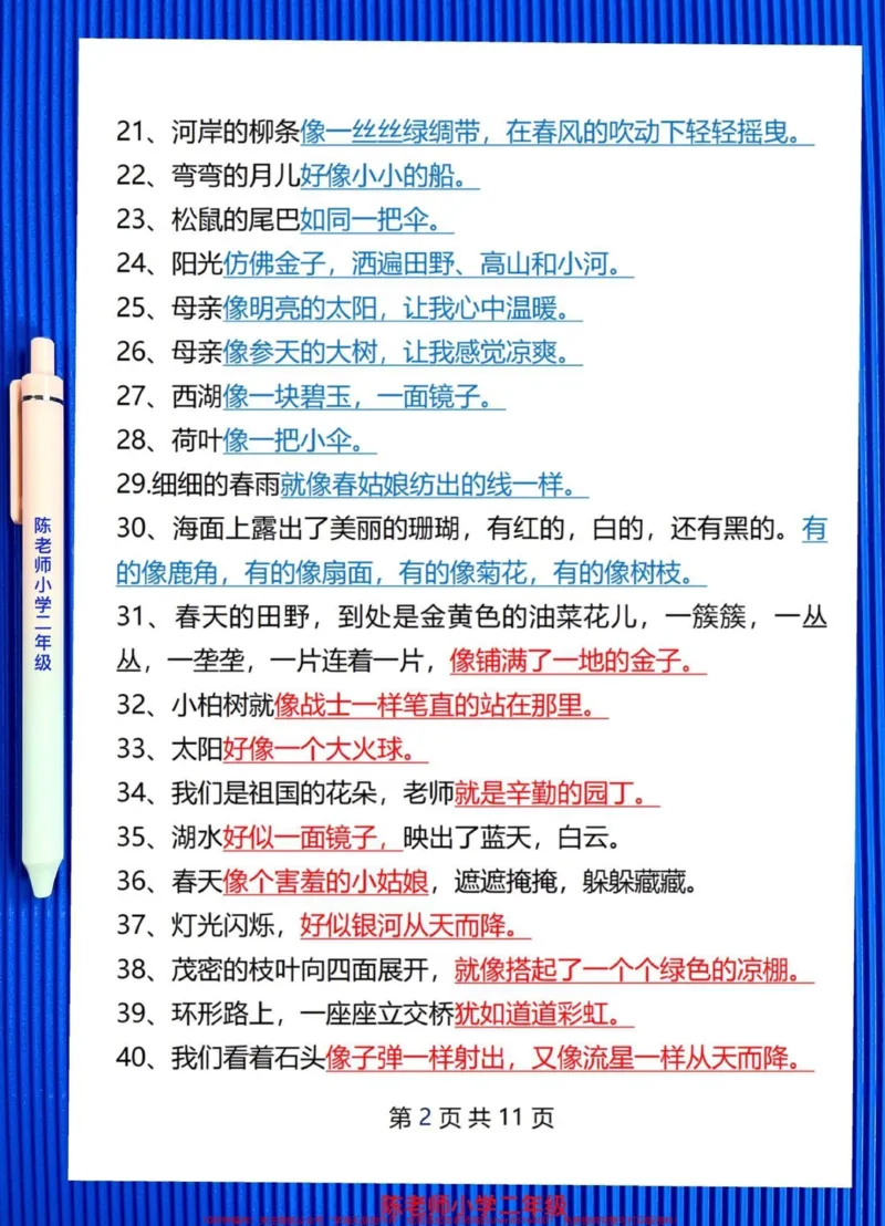《二年级语文下册课文句子仿写归纳，1-8单元全部仿写句子，语文老师精心整理，家长收藏给孩子打印出来吧#二年级语文下册#仿写句子#图文伙伴计划#学习资料分享#必考考点》第3页预览