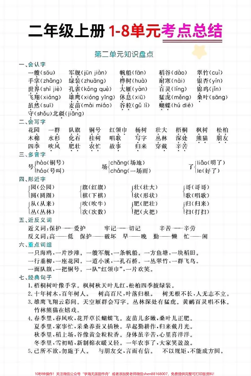 《二年级上册语文单元知识点汇总,家长收藏♥️关注哦》第2页预览