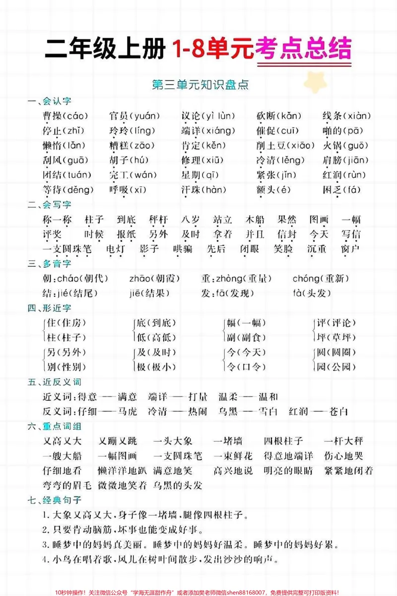 《二年级上册语文单元知识点汇总,家长收藏♥️关注哦》第3页预览