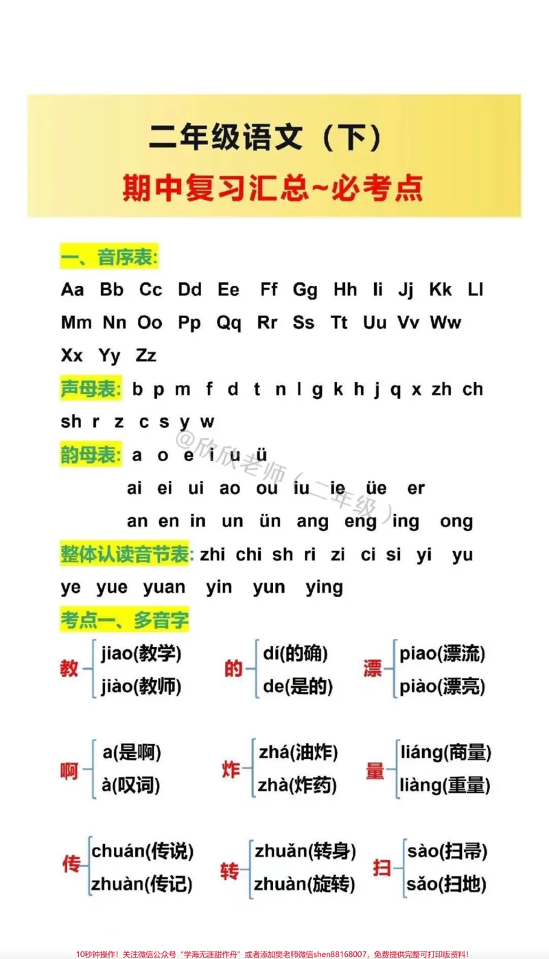 《二年级语文下册期中复习汇总。二年级语文下册期中复习汇总❗️必考❗️#二年级语文下册#家长收藏孩子受益#二年级#必考考点#期中考试_二年级一线老师整理版资源(全网独家)》第1页预览