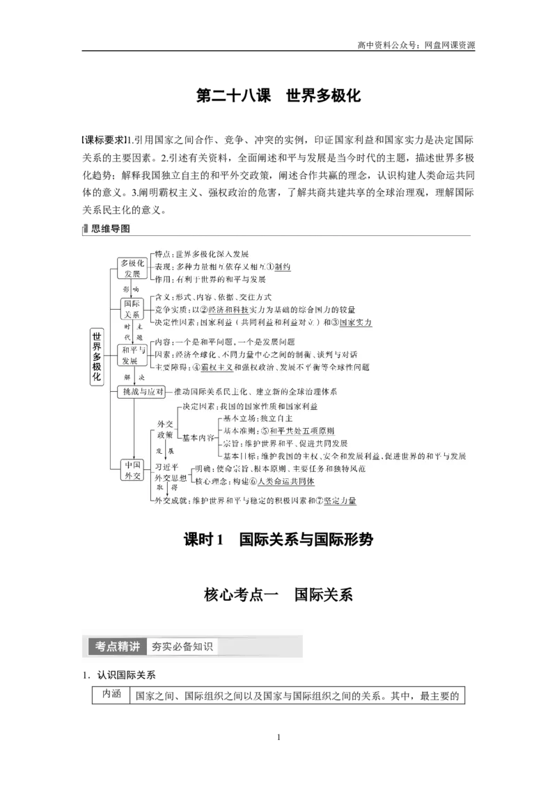 《2024年高考政治一轮复习（部编版）选择性必修1　第28课　课时1　国际关系与国际形势_初高中资料库_高中资料库（转存避免链接过期失效）_高中政治》第1页预览