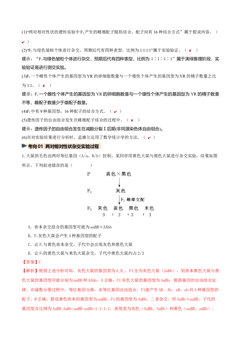 《第16讲自由组合定律（复习讲义）（全国通用）（教师版）_高考一二三轮复习_生物_2027年高考生物一轮_2027年高考生物一轮复习讲义+练习+课件（新教材新高考）-G55_2027版》第9页预览
