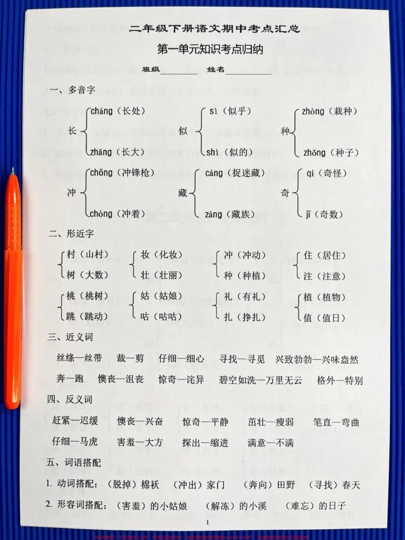 《二年级语文下册全册重点总结资料。1-8单元知识点汇总,吃透这12页纸,重点知识全部掌握,家长给孩子打印出来吧!#二年级语文下册#二年级#语文下册#期末复习#二年级下册》第2页预览