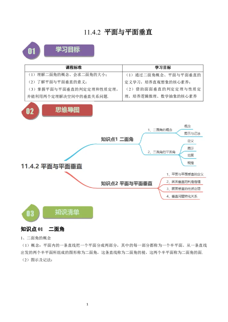 《第18讲11.4.2平面与平面垂直（2知识点+6题型+强化训练）教师版-高中数学人教B版讲义（必修四）_2027高中必刷题_必刷题2027_2027高一高二必刷题_数学_4.人教B版高中数学讲义必修四_赠送》第1页预览
