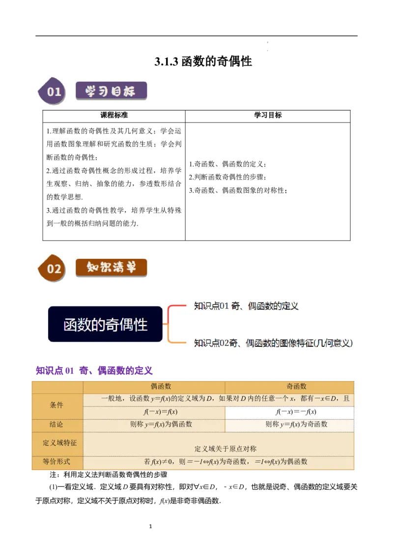 《第15讲3.1.3函数的奇偶性（2知识点+7题型+巩固训练）教师版-高中数学人教B版讲义（必修一）_2027高中必刷题_必刷题2027_2027高一高二必刷题_数学_1.人教B版高中数学讲义必修一_赠送》第1页预览