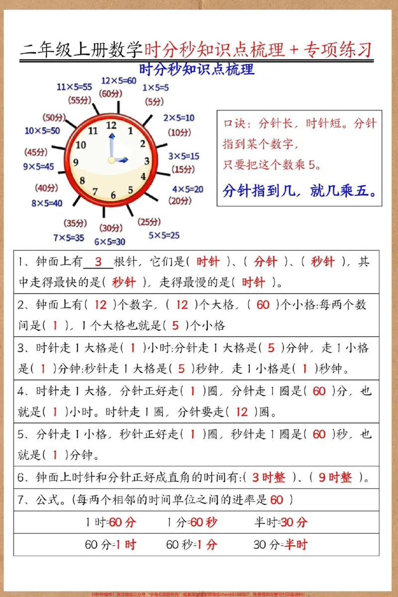 《二年级上册数学十分秒知识点梳理#二年级数学#易错题数学#时分秒换算#钟表专项练习#二年级上册数学》第2页预览