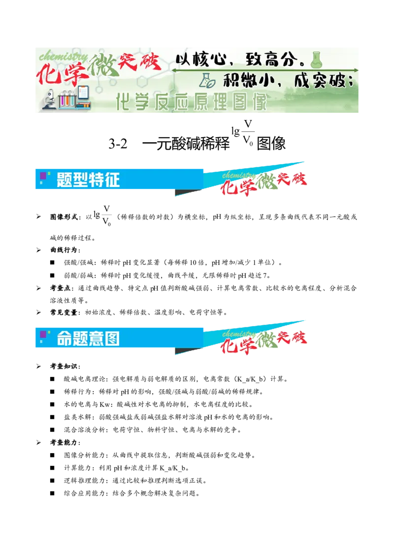 《3-2一元酸碱稀释lgVV0图像（教师版）_高考一二三轮复习_化学_2026年-化学高考专项复习_22026年高考化学培优微突破讲义（全国通用）》第1页预览