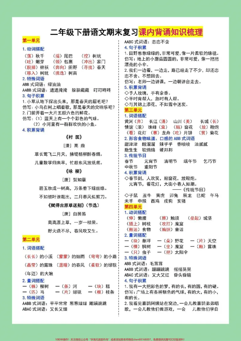 《#二年级语文#重点知识集锦#好好学习家长为孩子保存学习可打印》第2页预览