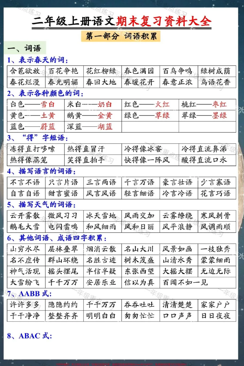 《二年级上册语文期末复习资料大全。#二年级上册语文#期末复习#知识点总结#必考考点#二年级语文上册知识归纳》第2页预览