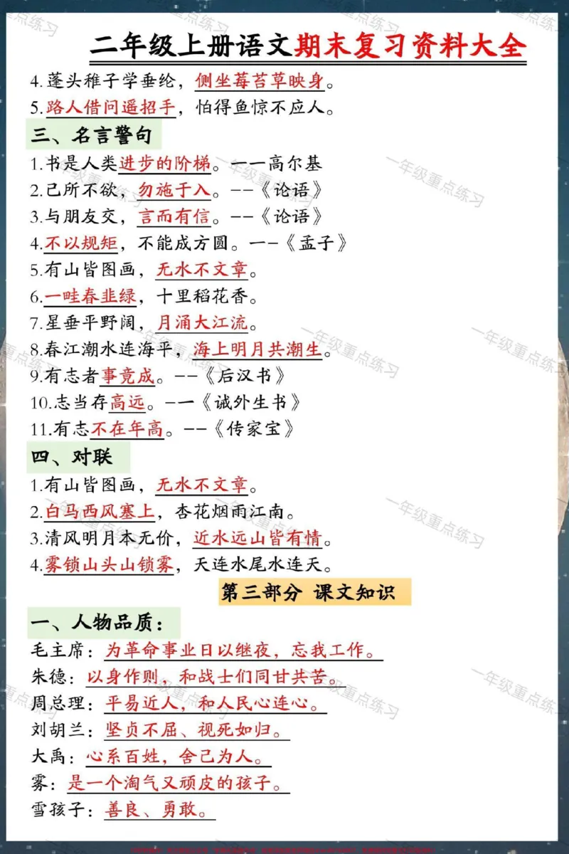 《二年级上册语文期末复习资料大全。#二年级上册语文#期末复习#知识点总结#必考考点#二年级语文上册知识归纳》第4页预览