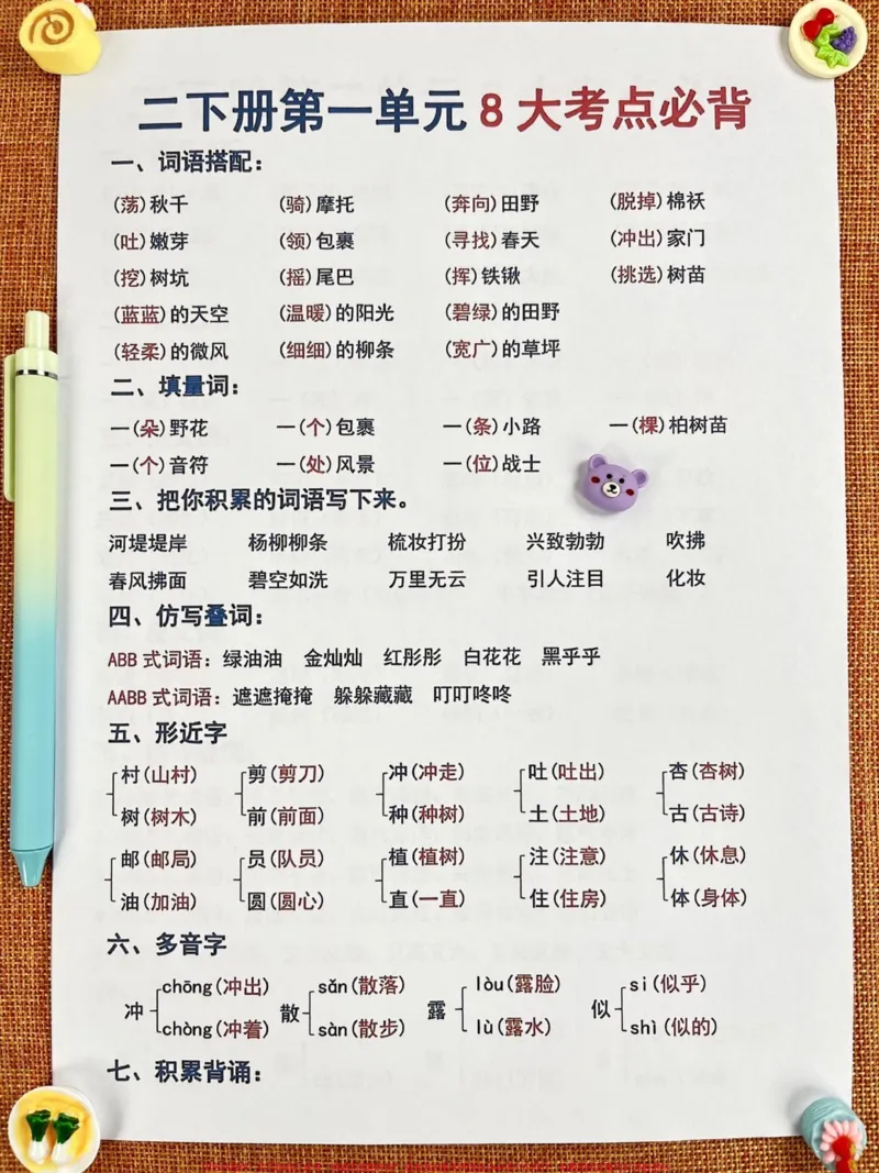 《二年级语文下册1-4单元重点考点总结。老师精心整理,记好它,轻松应对期中考试,家长给孩子打印出来吧!#期中复习二年级语文下册#二年级语文#必考考点》第2页预览
