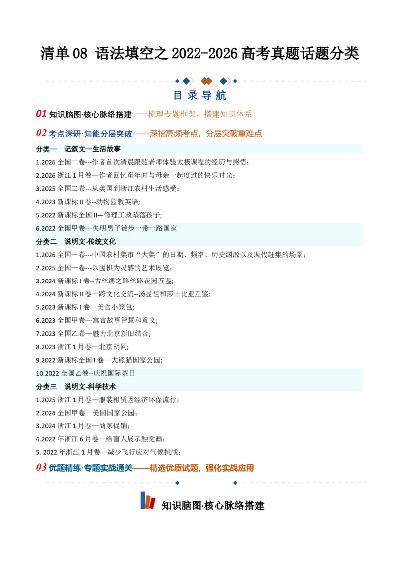 《专题08语法填空之2021-2026高考真题话题分类（知识清单）（全国通用）（教师版）_高考一二三轮复习_英语_2027年高考英语一轮更新中_2027版》第1页预览