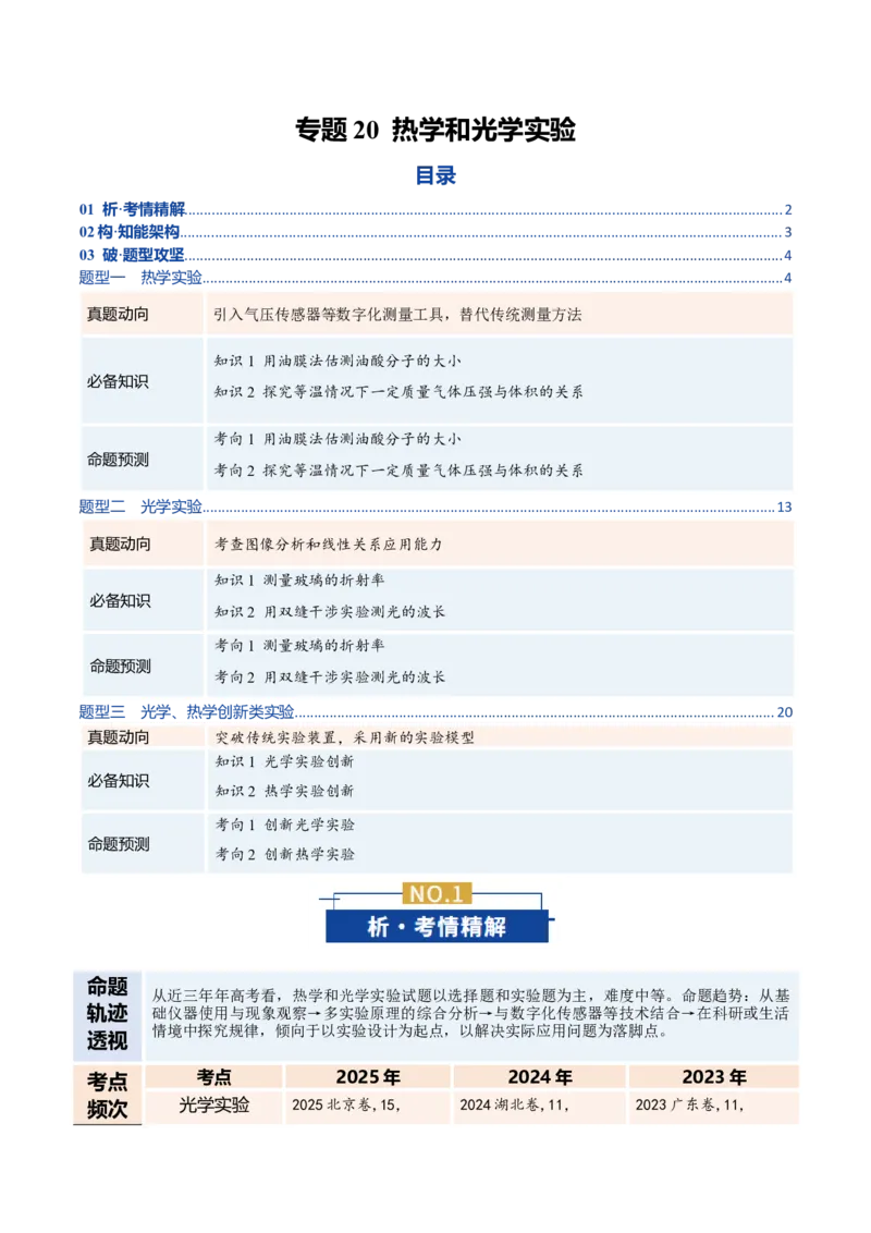 《专题20热学和光学实验（复习讲义）（全国通用）（教师版）_高考一二三轮复习_物理_2026年-物理高考二轮复习_2026年高考物理二轮复习课件+讲义+练习（新高考通用）-G92(1)_2026版》第1页预览