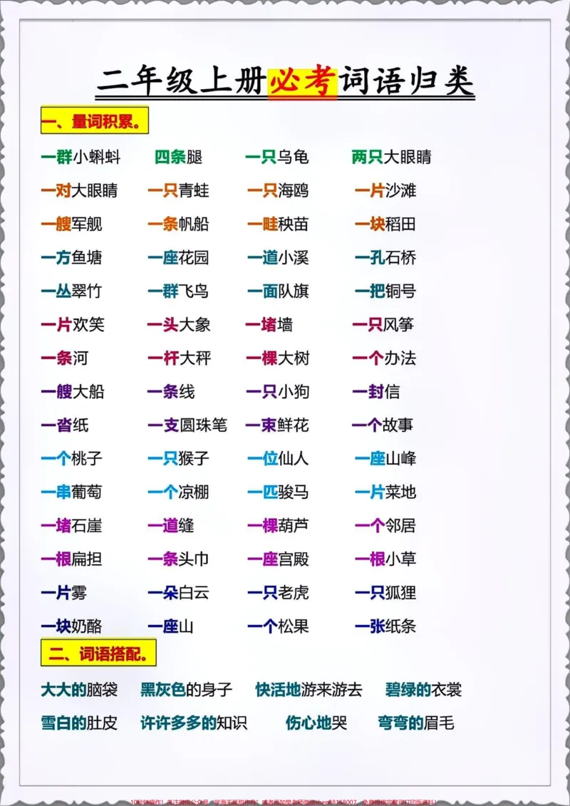 《二年级上册必背词语积累。#关注我持续更新小学知识#小学语文#知识点总结#开学必备#二年级语文预习》第1页预览