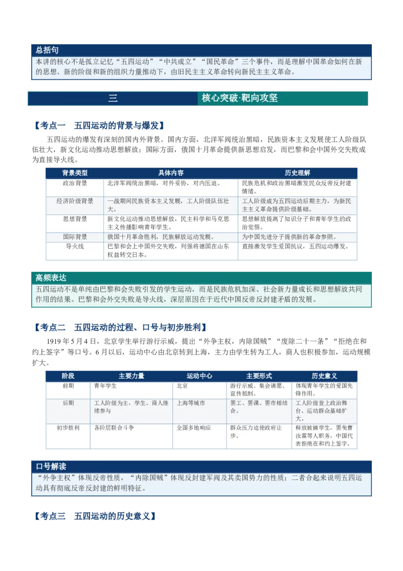 《第20讲五四运动与中国的诞生讲义_高考一二三轮复习_历史_2027年高考历史一轮_62027届高考历史必修中外纲要下一轮复习讲义》第2页预览