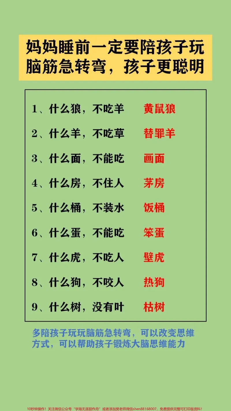 《#qunju888.com图文来了多陪孩子玩玩脑筋急转弯,可以改变思维方式,可以帮助孩子锻炼大脑思维能力#脑筋急转弯#脑筋转转转_最新小学1-9年级各科+幼升小+综合类学习资源汇总包》第1页预览