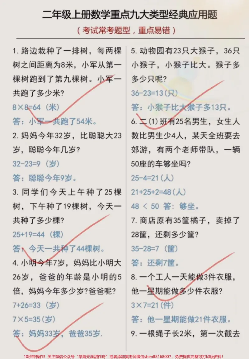 《二年级上册数学全册必考九大题型应用题✅这九大题型是期末的重要考点,要求家长一定要打印出来给孩子练习,及时查漏补缺!#二年级数学#必考考点#应用题#易错题#二年级上册数学》第1页预览