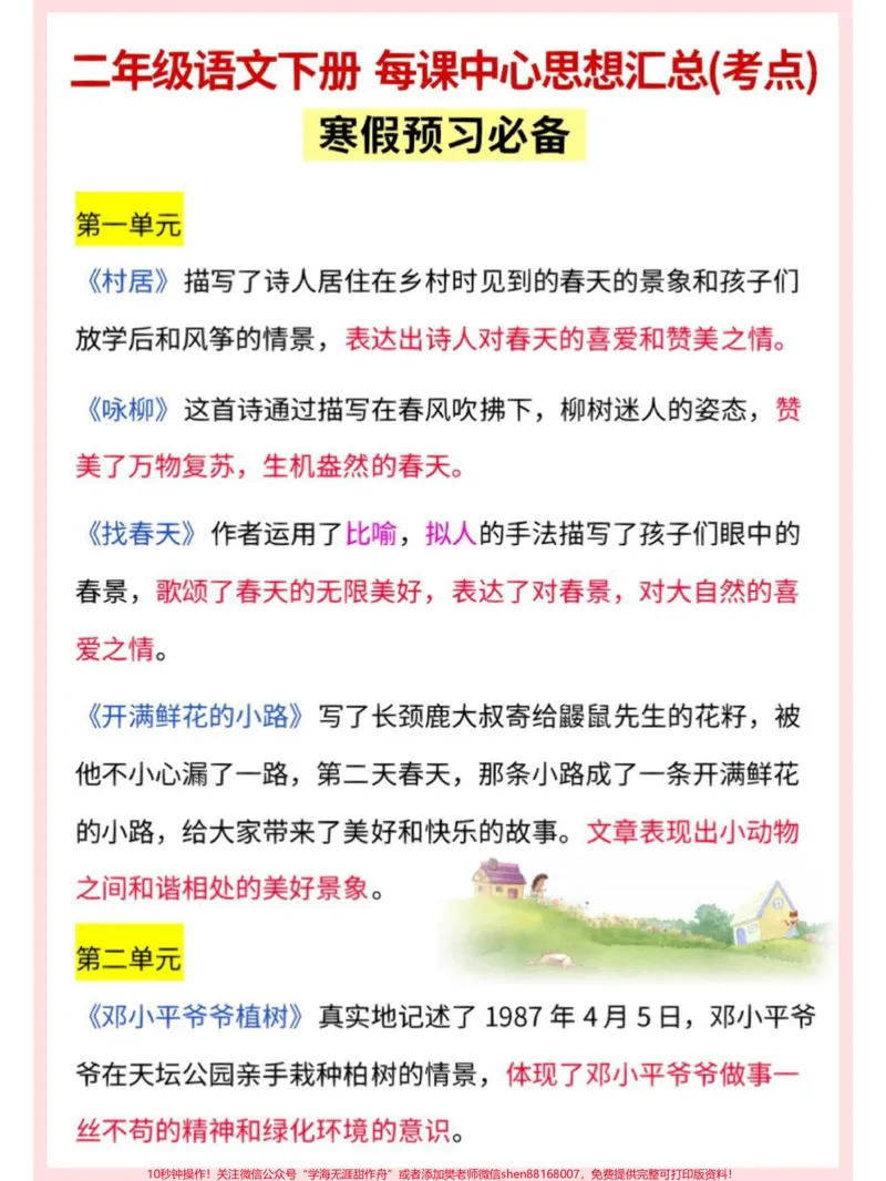 《二年级下册语文每课中心思想总结大全#教育#学习#每天学习一点点#二年级语文#二年级_最新小学1-9年级各科+幼升小+综合类学习资源汇总包_二年级一线老师整理版资源(全网独家)》第1页预览