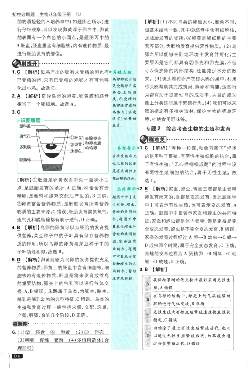 《2025版《初中必刷题》生物RJ8下批注式详答与详析_初中全科知识点总结和试卷_赠送习题试卷_初中3年学习辅助资料_2、2025初中必刷题合集_25春必刷题初中下册》第8页预览