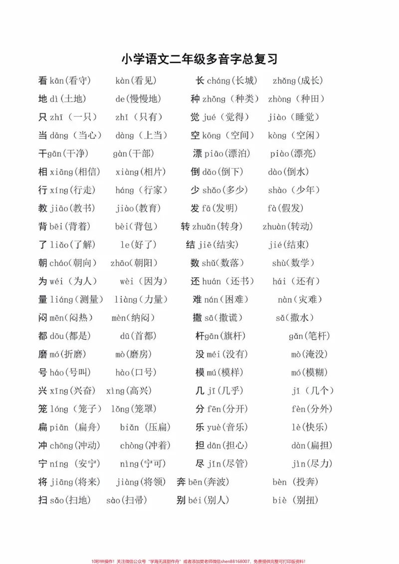《二年级语文上册多音字汇总➕练习。二年级语文上册多音字汇总➕练习#二年级语文上册#二年级语文#多音字#多音字汇总#关注我持续更新小学知识_二年级一线老师整理版资源（全网独家）》第2页预览