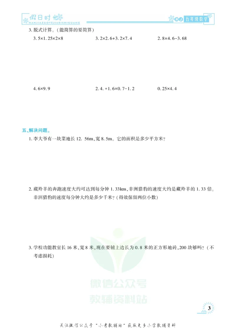 《快乐寒假七彩的假期生活五年级数学人教版_07.小学语文、英语、数学专区_小学寒假教辅汇总_1~6年级快乐寒假·七彩的假期生活》第6页预览