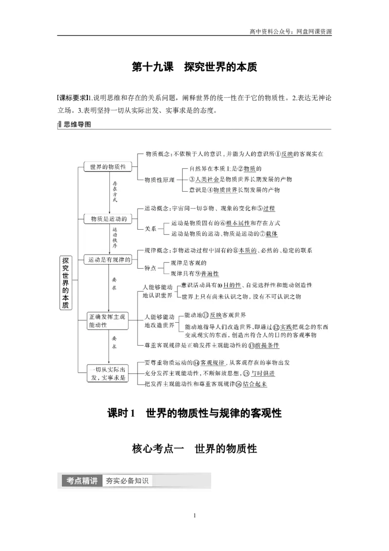 《2024年高考政治一轮复习（部编版）必修4　第19课　课时1　世界的物质性与规律的客观性_初高中资料库_高中资料库（转存避免链接过期失效）_高中政治》第1页预览