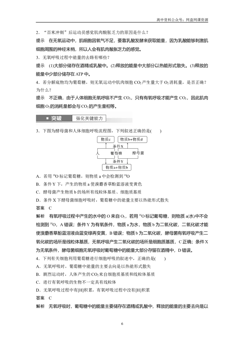 《2024年高考生物一轮复习（新人教版）第3单元　第3课时　细胞呼吸的方式和过程_初高中资料库_高中资料库（转存避免链接过期失效）_高中生物》第6页预览
