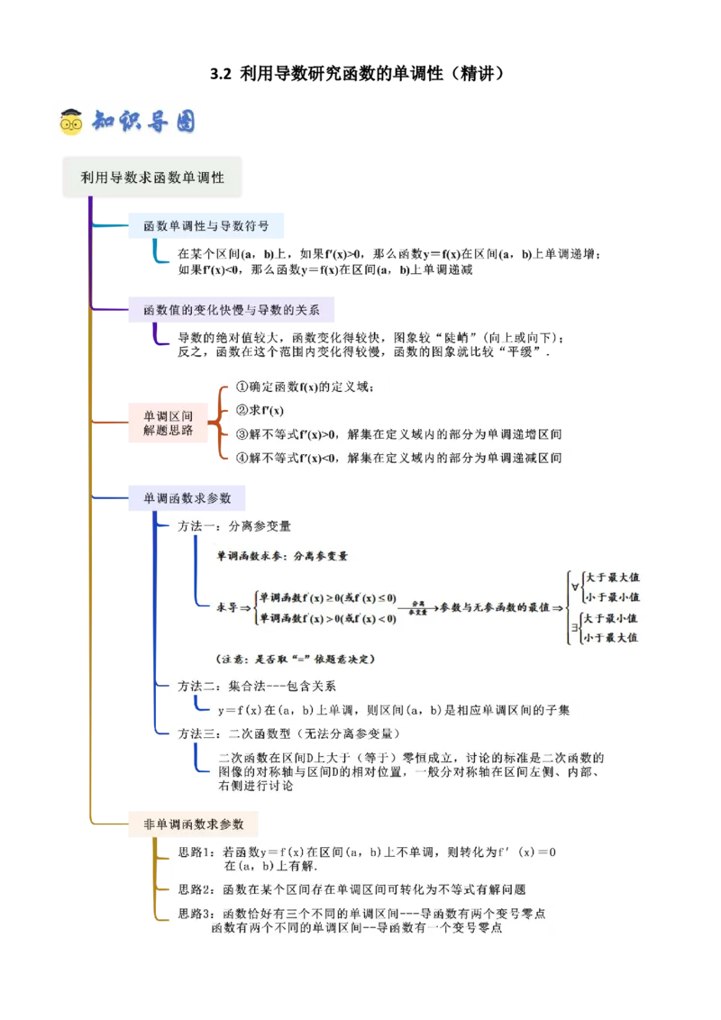 《3.2利用导数研究函数的单调性（精讲）（教师版）_高考一二三轮复习_数学_2026年_2026年高考数学一轮复习一隅三反（新高考新题型）-G88_资料_2026版》第1页预览