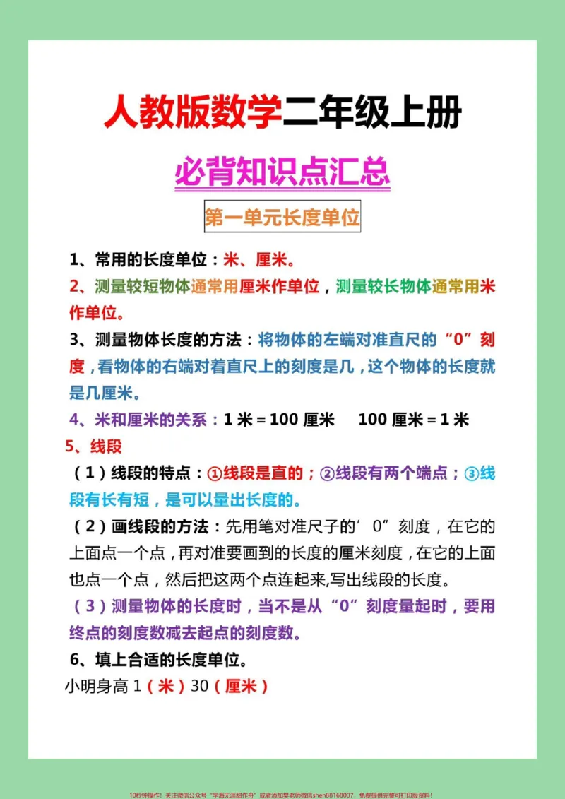 《#知识点总结#暑假预习#二年级数学家长为孩子保存打印出来背一背》第1页预览