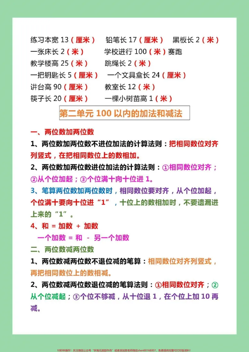 《#知识点总结#暑假预习#二年级数学家长为孩子保存打印出来背一背》第2页预览