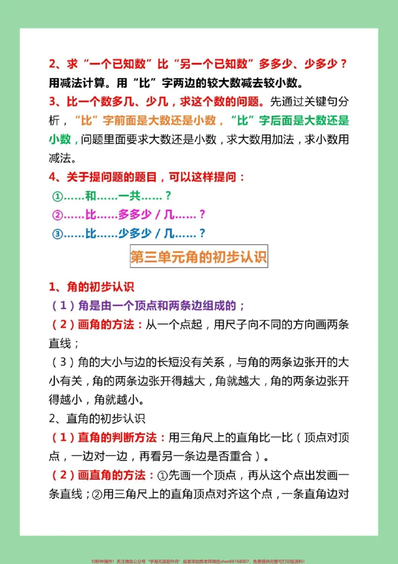 《#知识点总结#暑假预习#二年级数学家长为孩子保存打印出来背一背》第4页预览