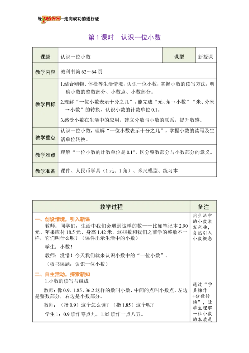 《第1课时认识一位小数_26春小学语数英道科各版本《课件+教案》_26春各版本数学《课件+教案》1-6年级下册_26春西师大版数学1-6年级下册教案课件PPT_2026春数学三年级下（XS版）教案》第2页预览