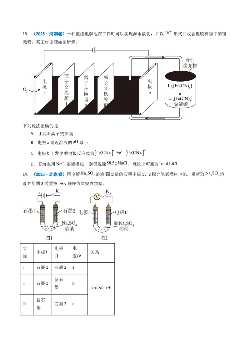 《专题08电化学综合（学生版）_高考一二三轮复习_化学_2026年-化学高考专项复习_2025年高考真题和模拟题化学分类汇编（全国通用）-G70》第6页预览