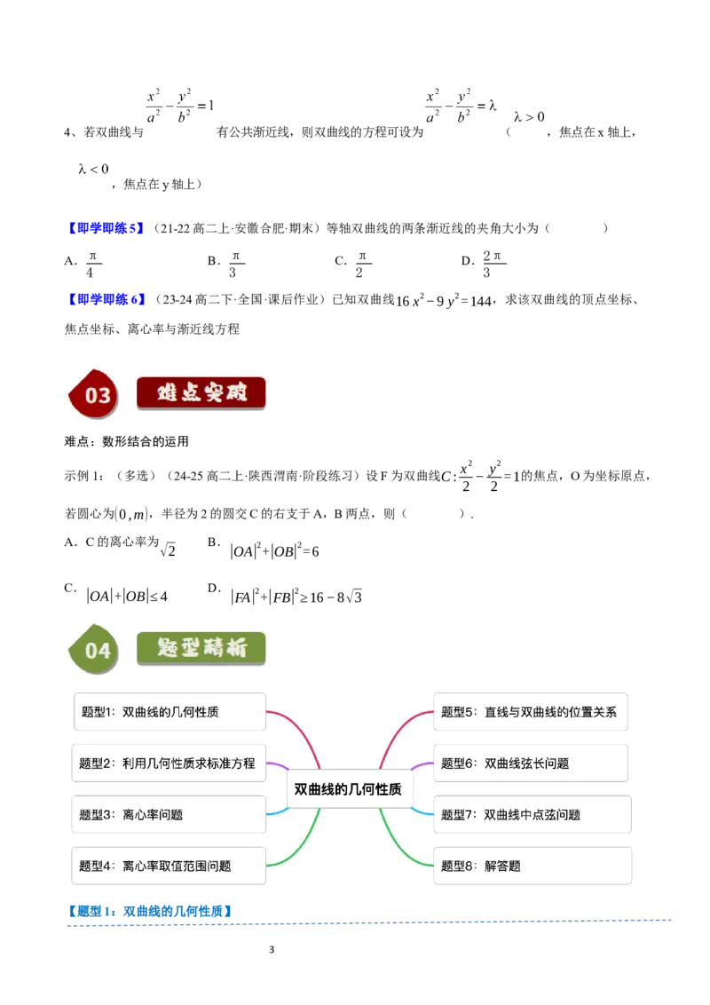 《第19讲2.6.2双曲线的几何性质（3知识点+8题型+巩固训练）学生版-高中数学人教B版讲义（选择性必修一）_2027高中必刷题_必刷题2027_2027高一高二必刷题_数学_赠送》第3页预览