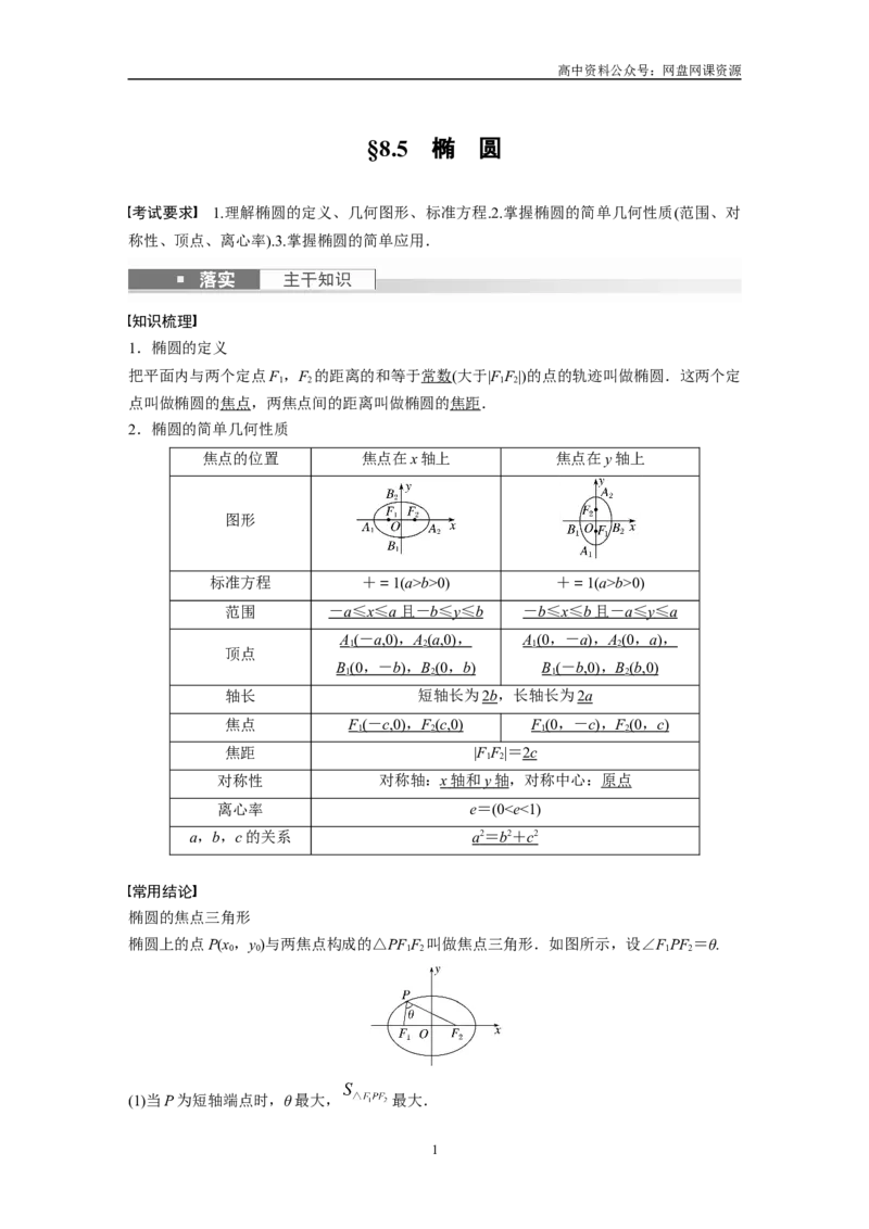 《2024年高考数学一轮复习（新高考版）第8章　§8.5　椭　圆_初高中资料库_高中资料库（转存避免链接过期失效）_高中数学》第1页预览
