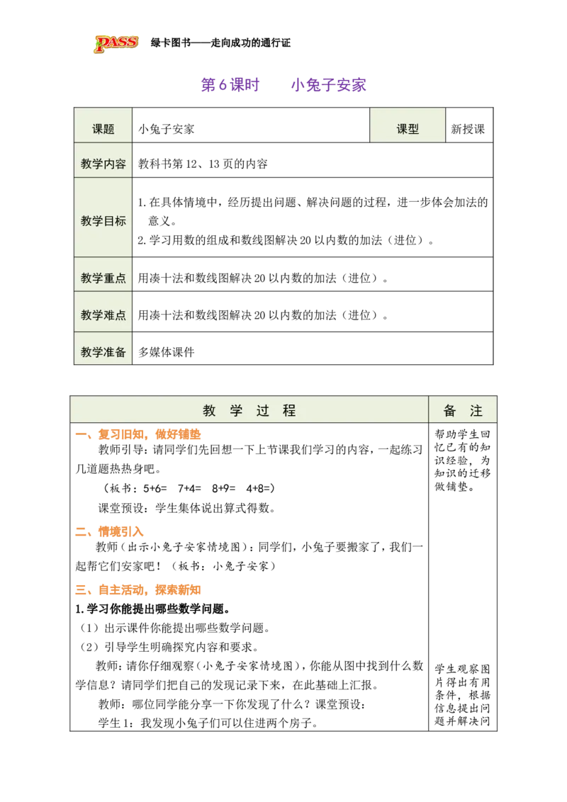 《第6课时小兔子安家_26春小学语数英道科各版本《课件+教案》_26春各版本数学《课件+教案》1-6年级下册_26春北师大版数学1-6年级下册教案课件PPT_26春绿卡学霸-1数-北师-备课教案》第1页预览