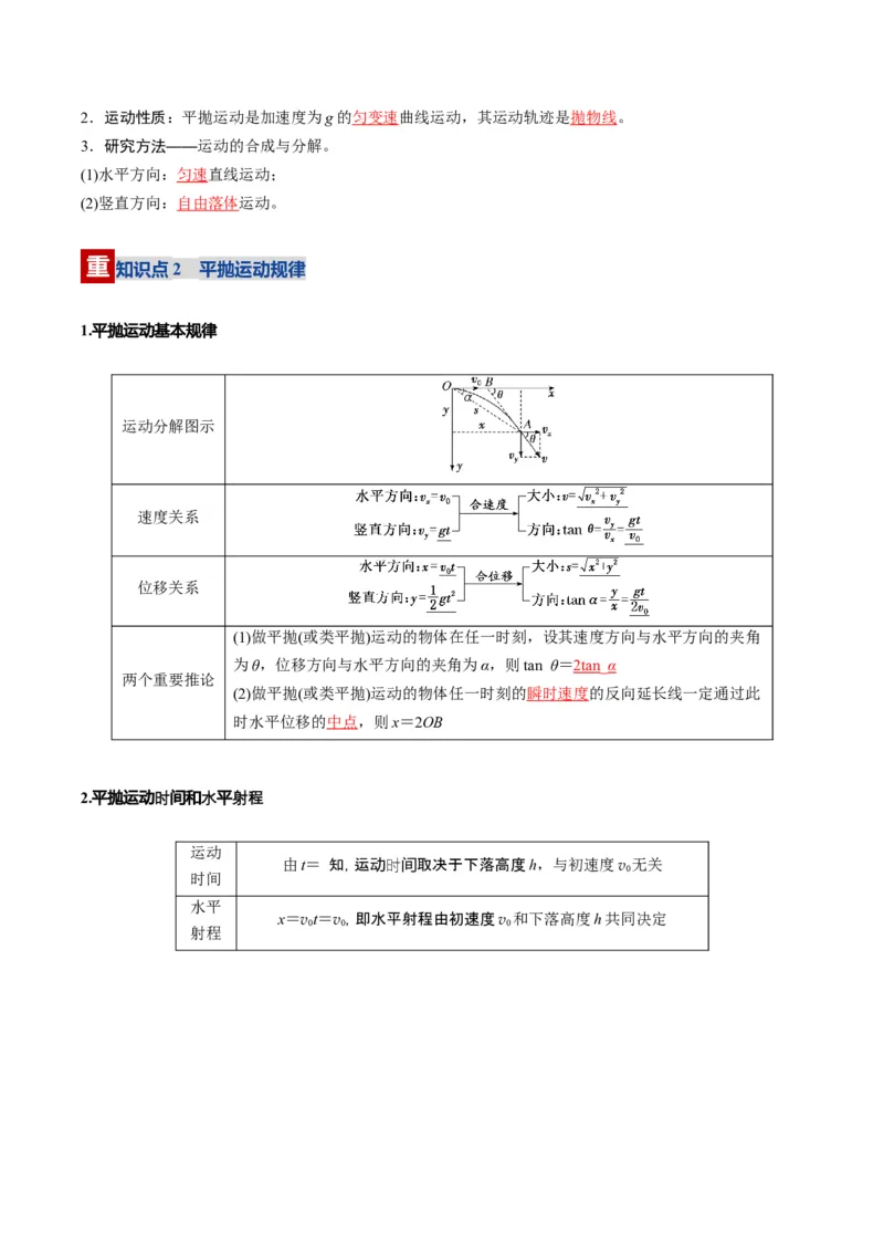 《第14讲抛体运动(复习讲义)(湖南专用)(教师版)_高考一二三轮复习_物理_2026年_2026年高考物理一轮课件+讲义+练习(湖南专用)-G331(1)》第5页预览